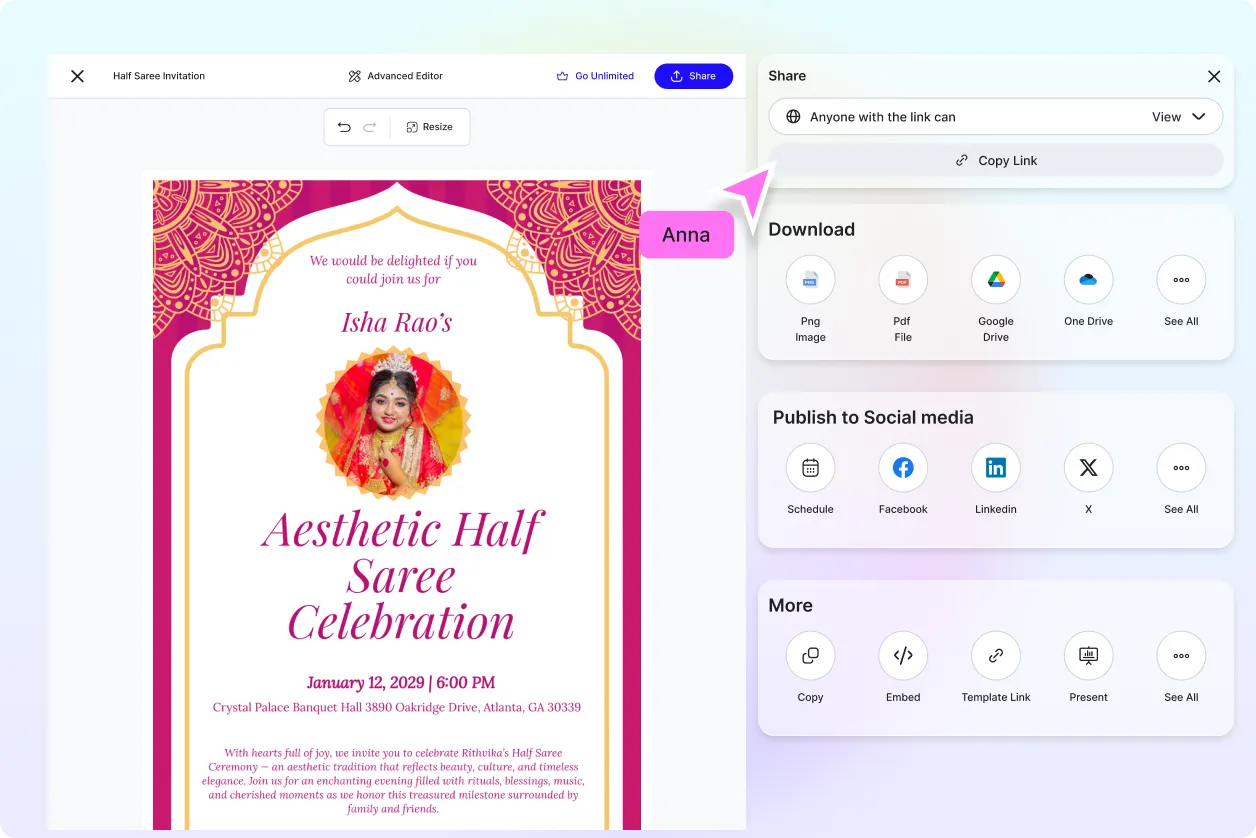 Free AI Half Saree Invitation Generator, Free Online Invitation Maker